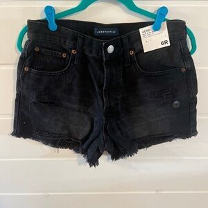 🖤 Aeropostale Black High-Rise Jean Shorts – Distressed Cutoff Denim, Size 6R 🖤